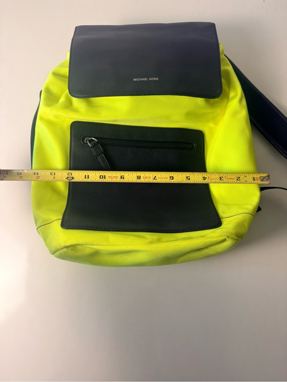 Michael Kors RARE Neon Yellow & Black Leather-Trim Brooklyn Backpack - Picture 4 of 9
